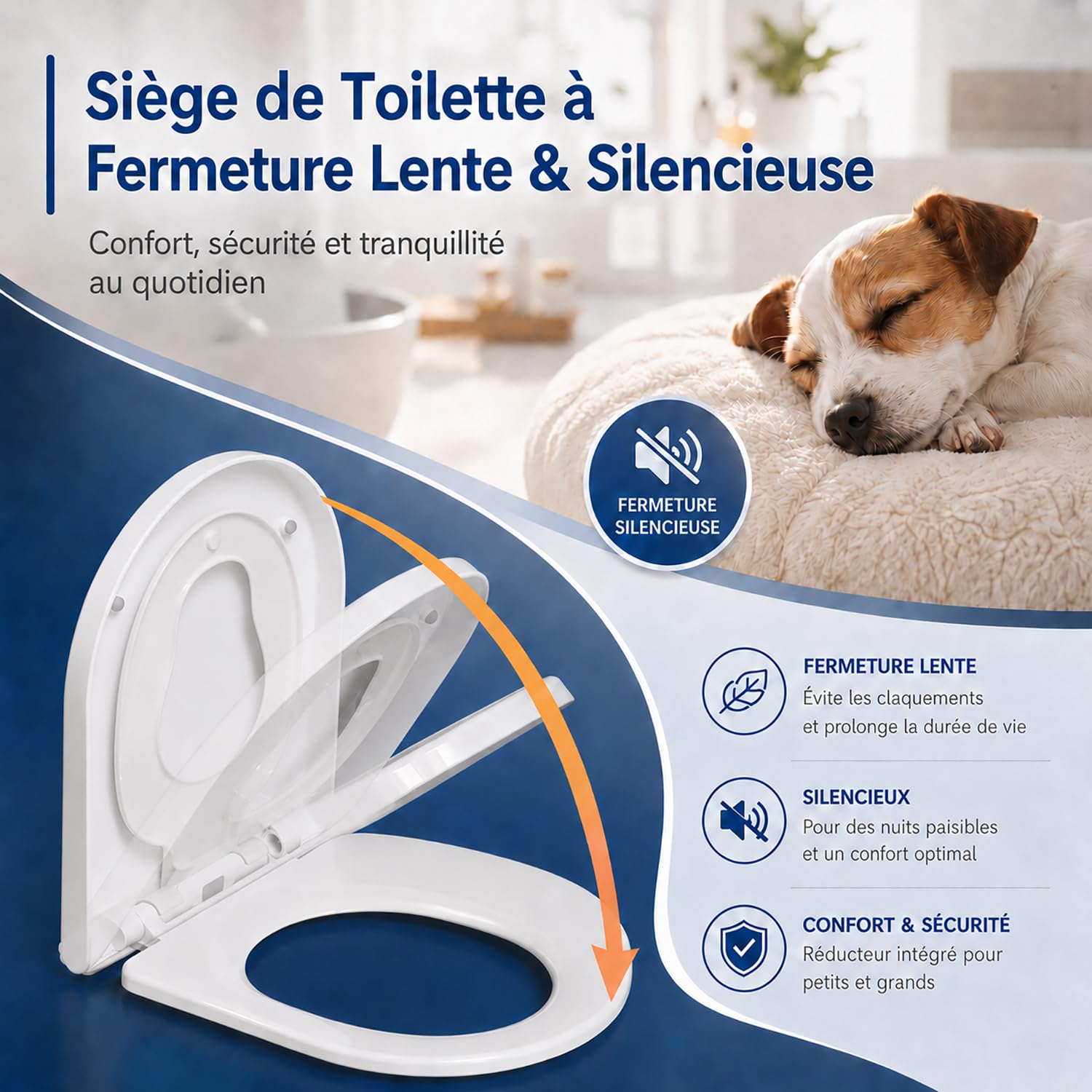 Abattant WC Familial Forme en D, Lunette de Toilette avec Siège Enfant Magnétique, Frein de Chute et Charnière Réglable, Siège de Toilette pour Adultes et Enfants, Démontage Rapide - Blanc