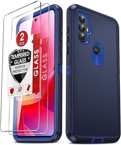 LeYi Funda para Moto G-Power 2022 con 2 protectores de pantalla de vidrio templado, resistente, a prueba de polvo, 3 en 1 a prueba de golpes, funda