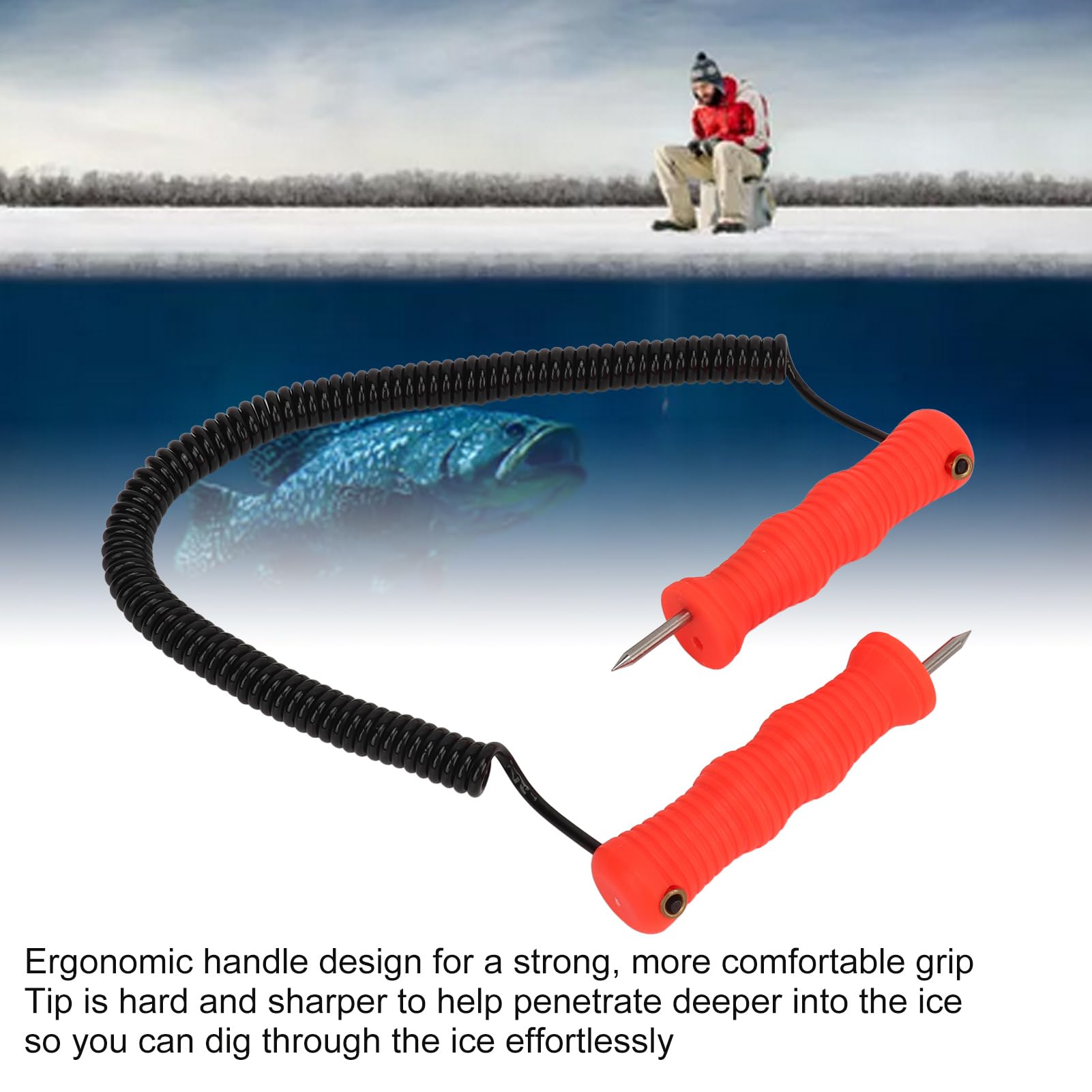 Piccozze Da Ghiaccio, Ergonomiche in Acciaio Inossidabile con Impugnatura Comfort, Attrezzatura Completa per Pattinaggio e Pesca Su Ghiaccio