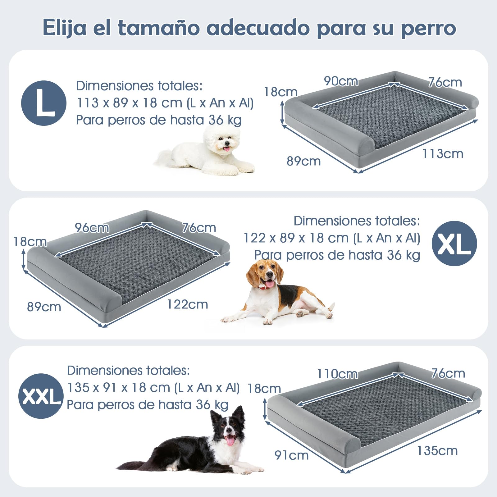 COSTWAY Cama Ortopédica para Perros, Cama Perro Grande con Tejido Interno Impermeable, Sofá para Perros con Funda Extraíble y Lavable, Gris, 122 x 89 x 18 cm (X-Large)