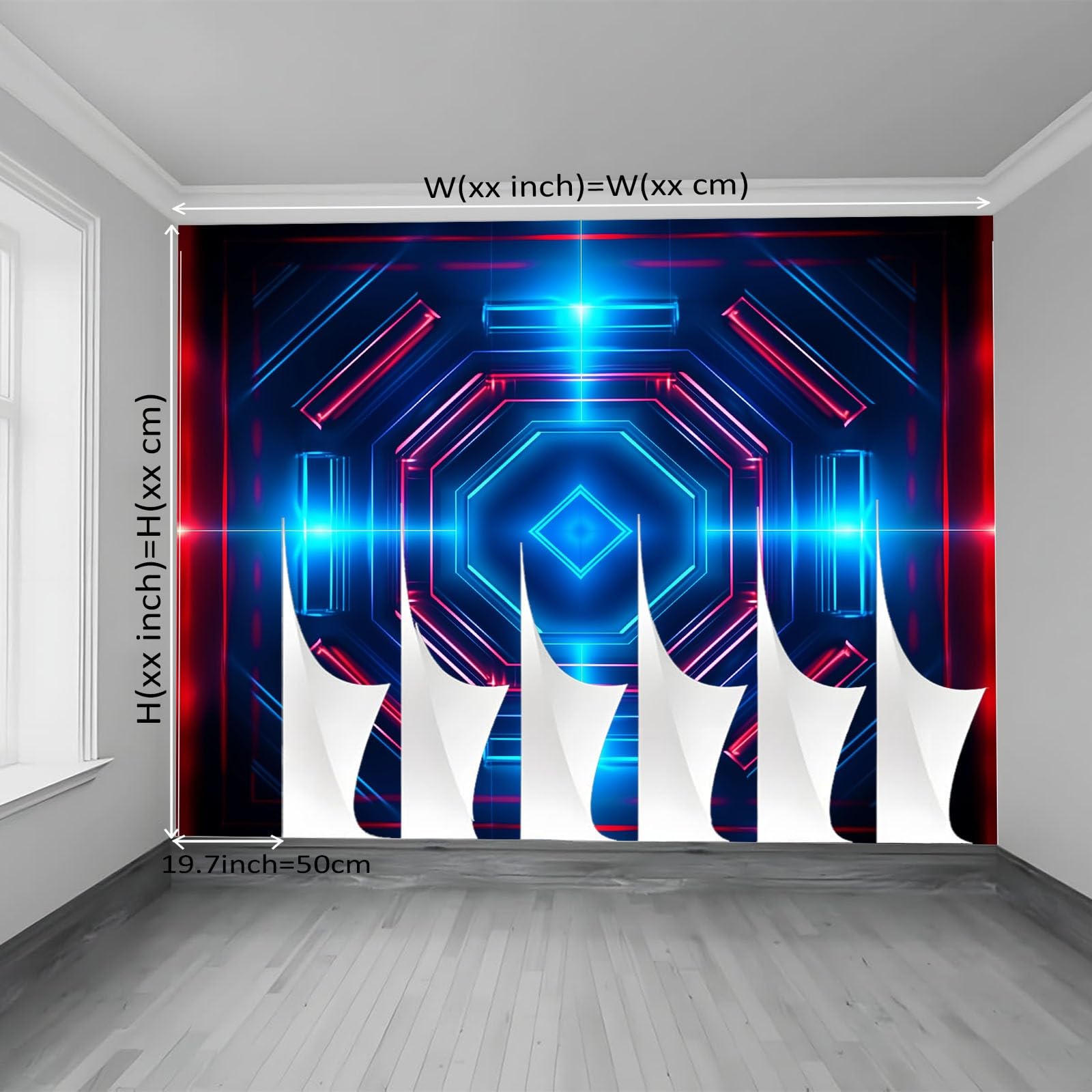 Tapeta 3D włóknina abstrakcyjna siatka technologiczna 350 x 256 cm tapeta dekoracja ścienna do salonu sypialni niebieski czerwony