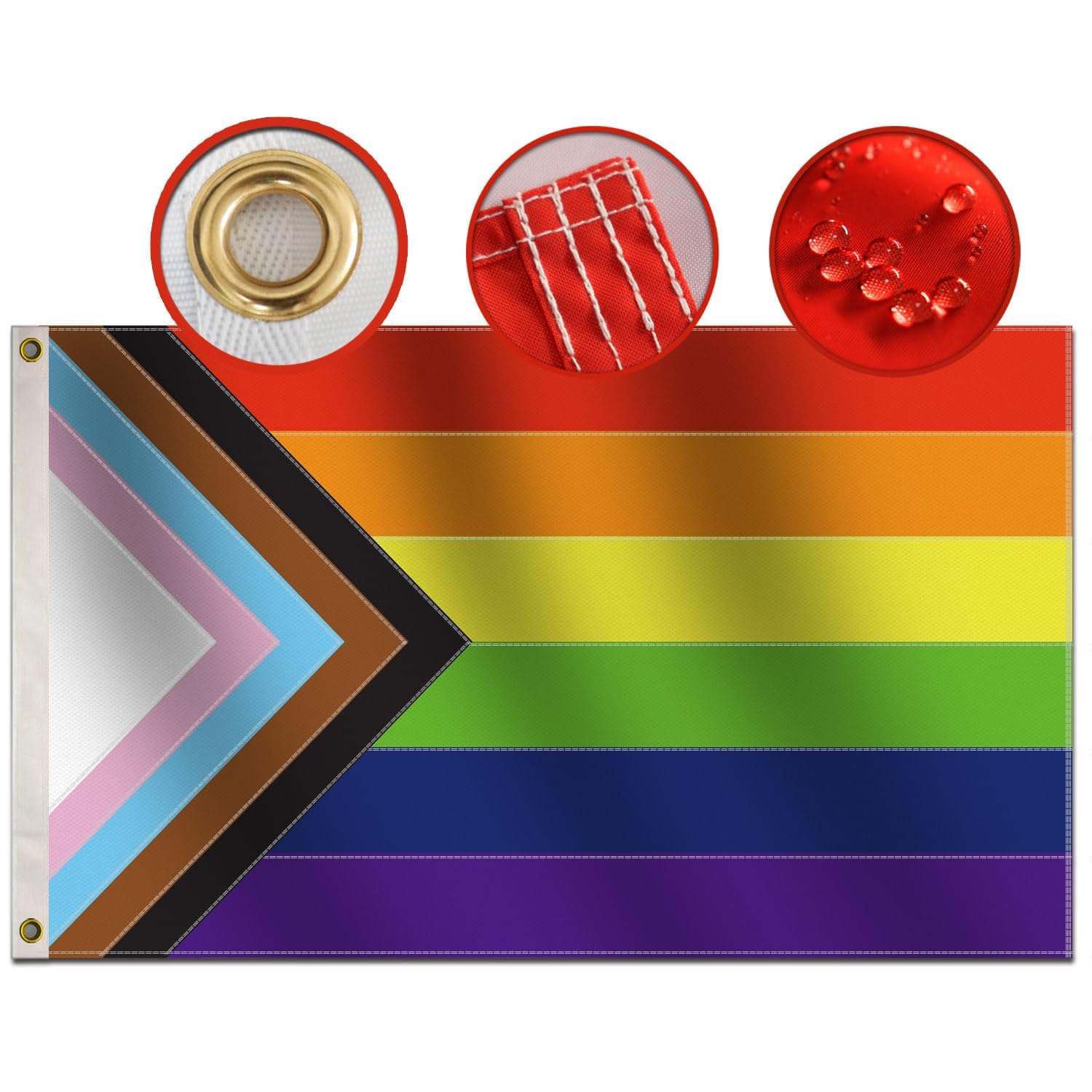 Premium New Progress Pride Flag 3x5 Ft Outdoor - Heavy Duty Nylon 210D Sewn Stripes | All Inlcusive Gay Progressive Flags House Decoration Banner