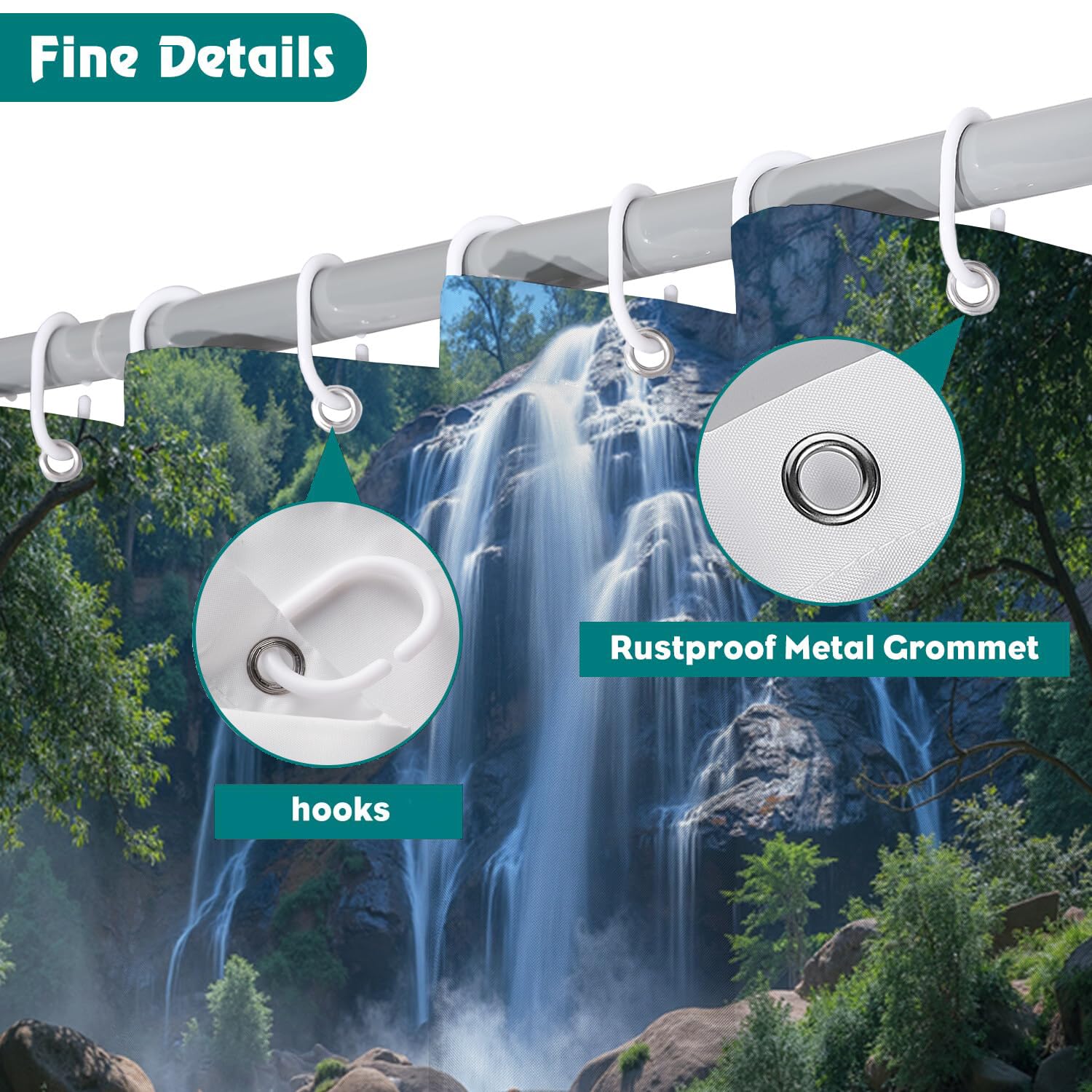 Rideau Douche,Rideau Baignoire Lavable en Machine Rideaux Douche Tissus Lavable Rideau De Baignoire Lavable pour Salle De Bain Domicile Baignoire Famille,Forêt De Cascades,