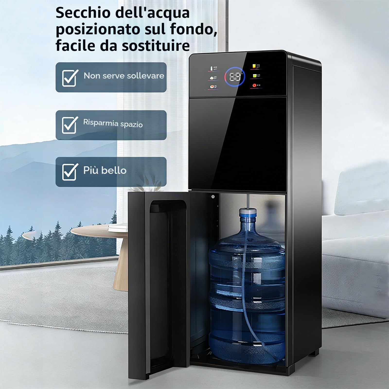 Dispenser Acqua Verticale, Refrigeratore D'acqua A Caricamento Dal Basso, Riscaldamento rapido 3 Impostazioni Di Temperatura Smart Touch for Domestico In Ufficio E Commerciale