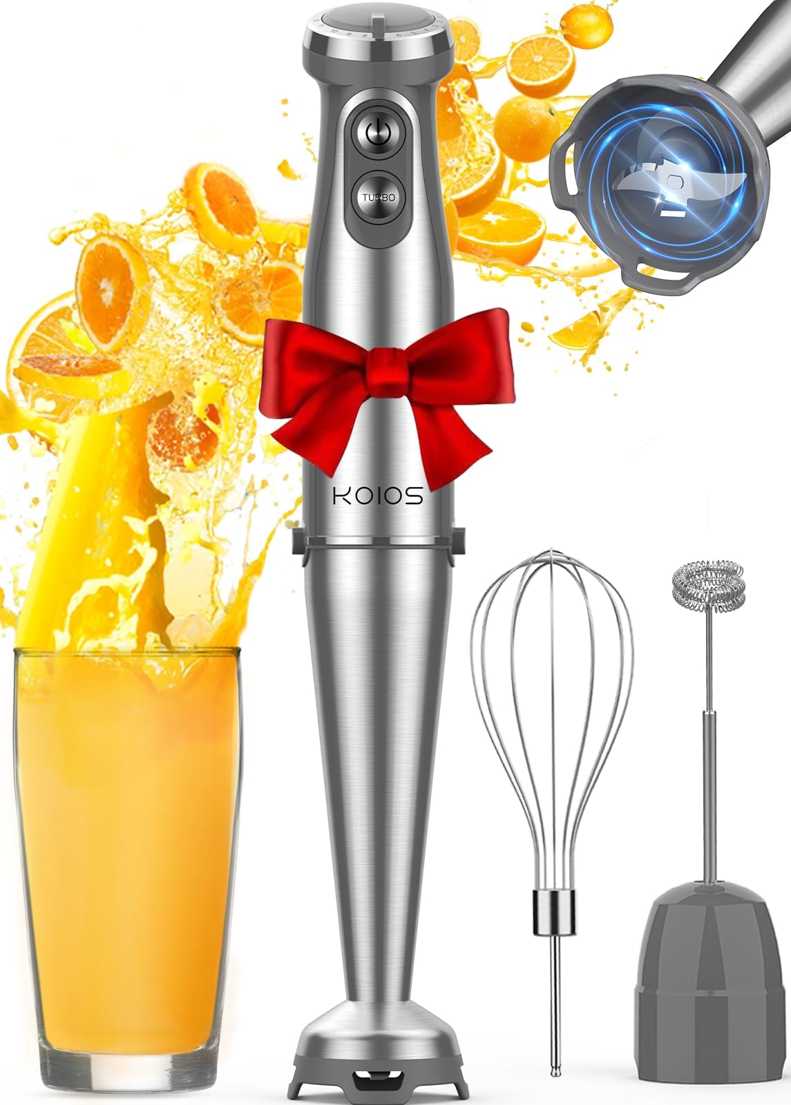 Immersion Blender, 1000W Anti-scratch 3-in-1 Hand Blender, Upgraded 12 Speed Stainless Steel Blade Stick Blenders with Turbo Mode, Whisk and Milk Frother, Non-BPA