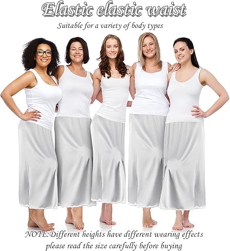 Vista 4 de Falda larga de satén para mujer, con encaje y media pierna, para vestidos, lencería, falda larga, Blanco