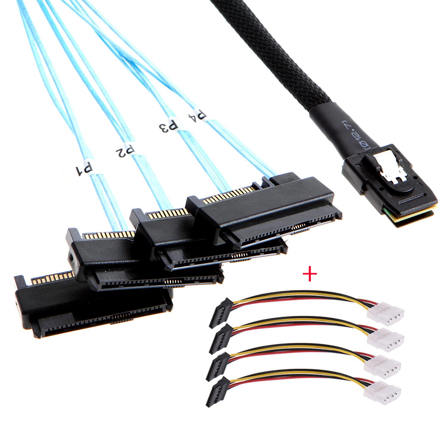 Xiwai Interno 36 Pin Mini SAS SFF-8087 Host a 4 SFF-8482 Target SAS Hard Disk e Cavo di alimentazione SATA 50cm