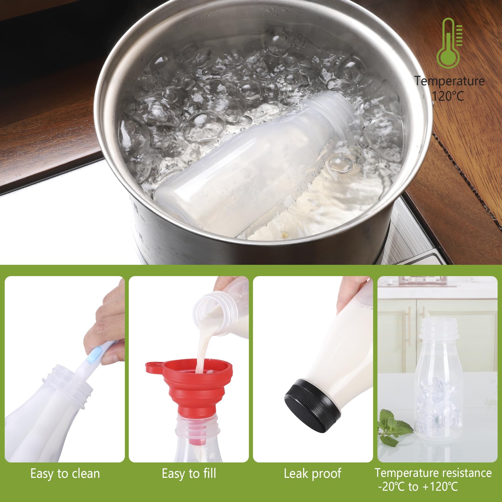 ZMCYN 24 Pack 150ML Plastic Milk Bottles with Lids (Dishwasher Safe), PP Heat Resistant Mini Juice Bottles - Image 4