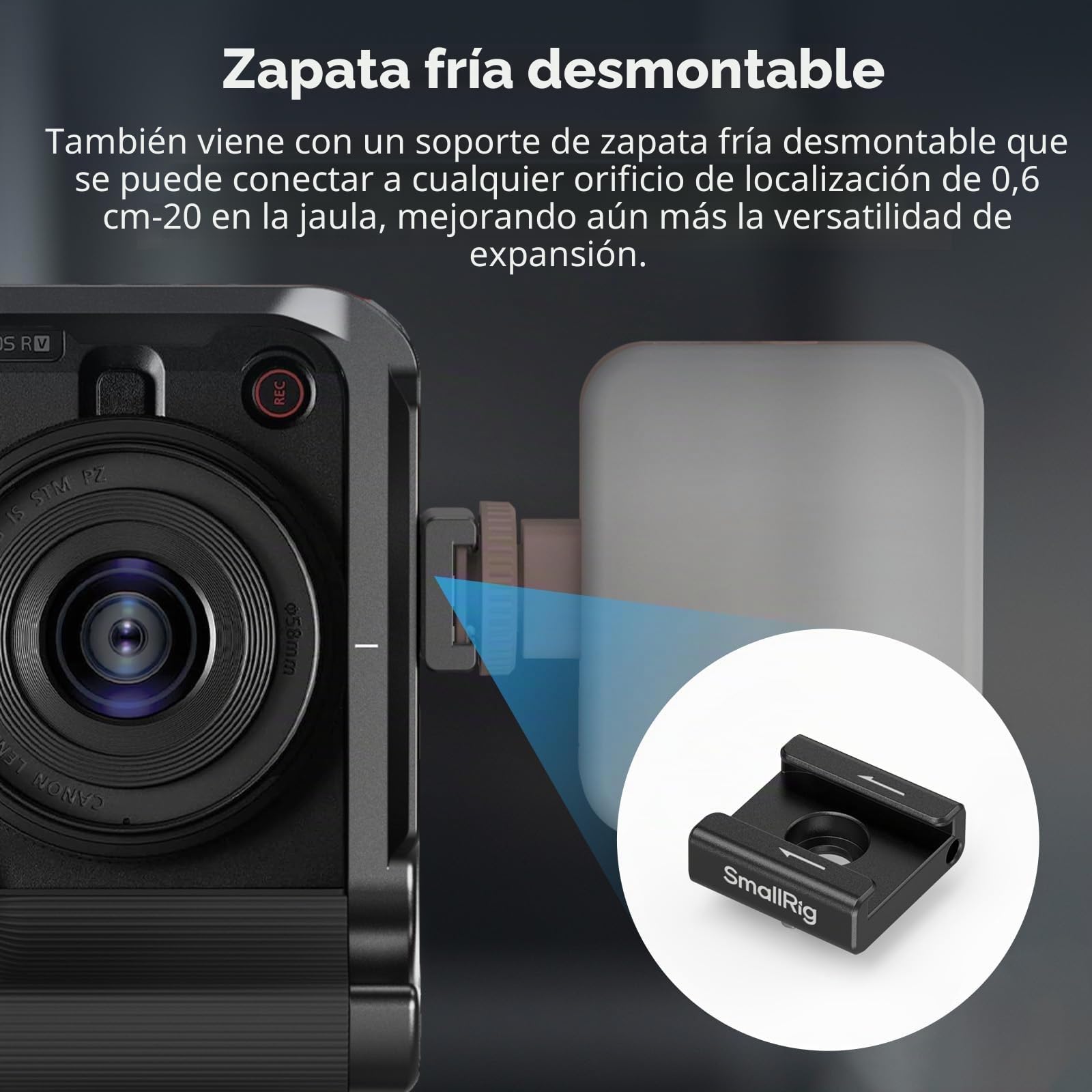 SmallRig R50 V - Jaula para Canon R50V, agarre ergonómico de silicona, placa QR para Arca, orificio roscado 1/4"-20, orificios 3/8"-16 para ARRI, Cold Shoe, QD