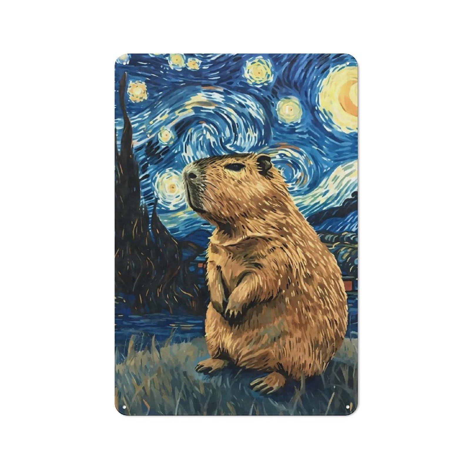Junmoney Style-5 Capybara Starry Night Classic Metal Wall Decor 30X20cm, Tin Sign For Bar, Kitchen, Garage Or Games Room