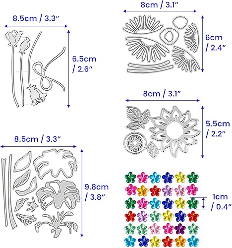 Miniatura 5 de DailyTreasures - Juego de 4 troqueles de corte de metal con flores, 28 plantillas en relieve de hojas de flores 3D, troqueles de Acción de Gracias,
