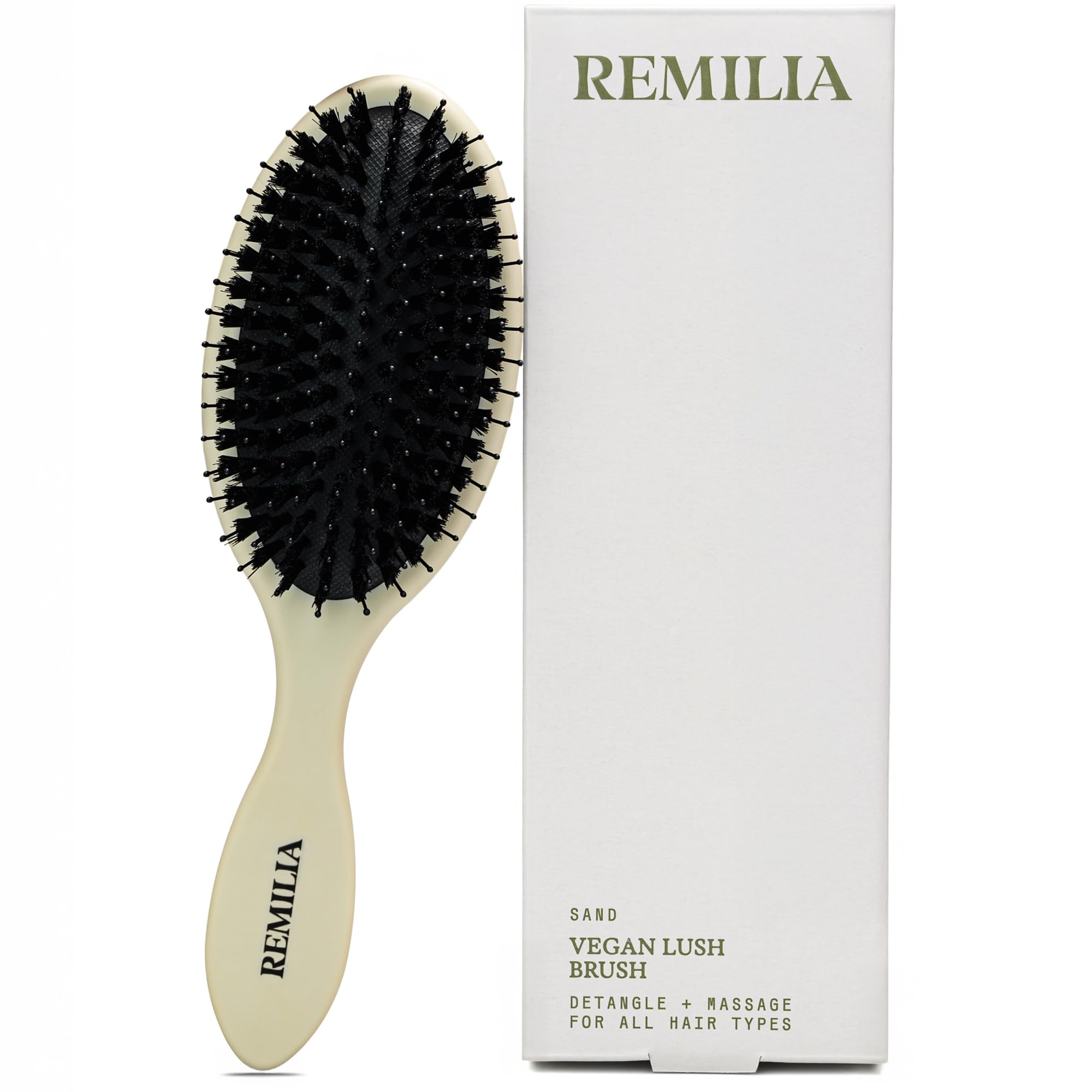 Remilia Hair Vegan Lush Brush - Detangling Hair Brush for All Hair Types, Natural, Straight, Curly, Wet, & Dry Hair - Hair Comb with Vegan Boar Bristles & Soft Ballpoint Tips, Sand