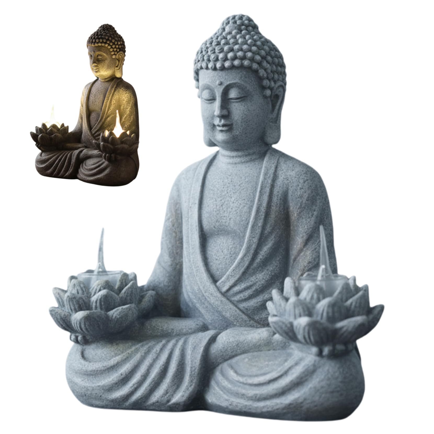 Rachlicy Buddha Statue Outdoor Solar Resin Small Buddha Statue with Lotus Lamp for Home Decor Yard Garden Patio Lawn Ornaments