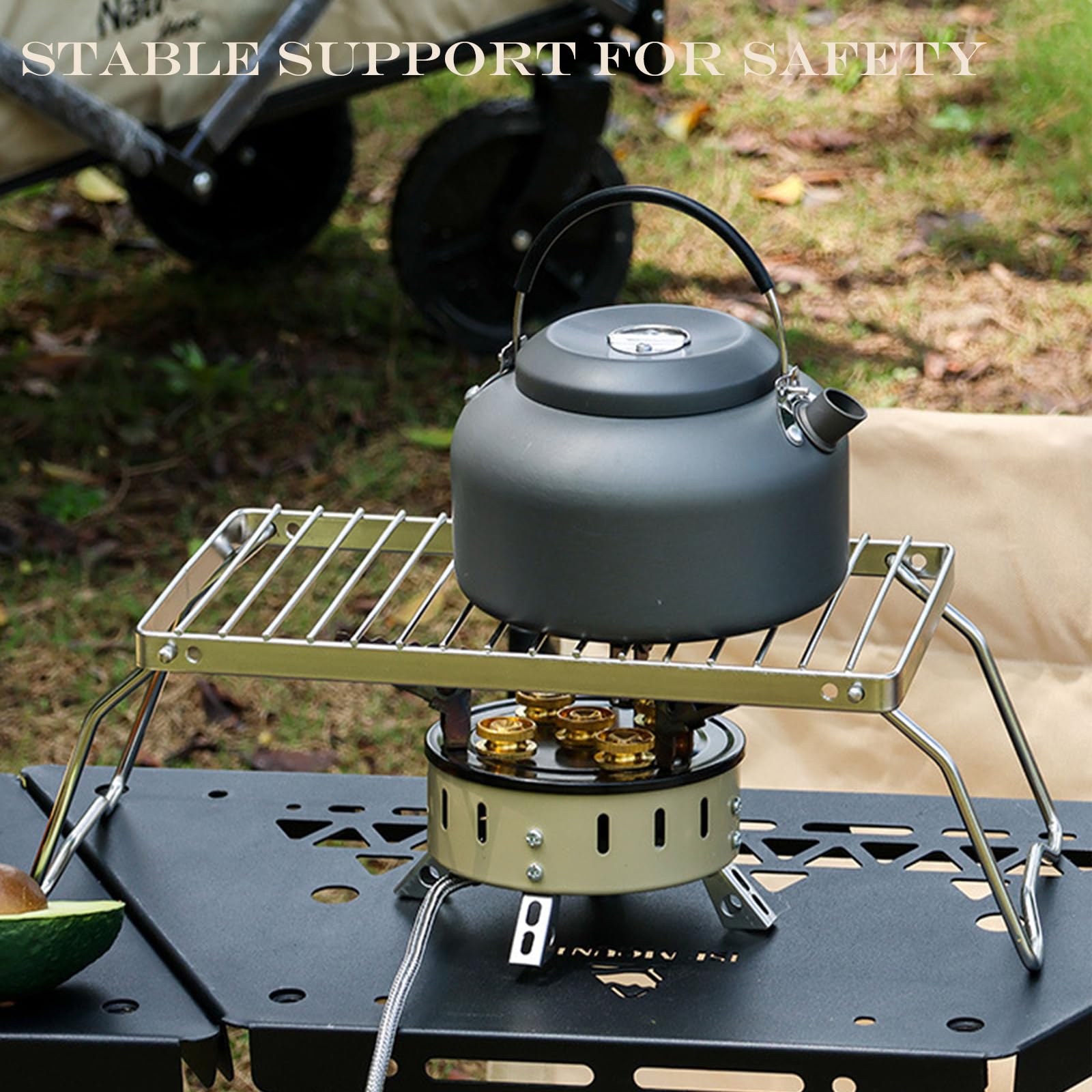 38x15CM Supports de cuisson pour feu de camp en acier inoxydable, Grille de camping portable avec hauteur réglable, Grille de feu de camp pliable pour les voyages en sac à dos