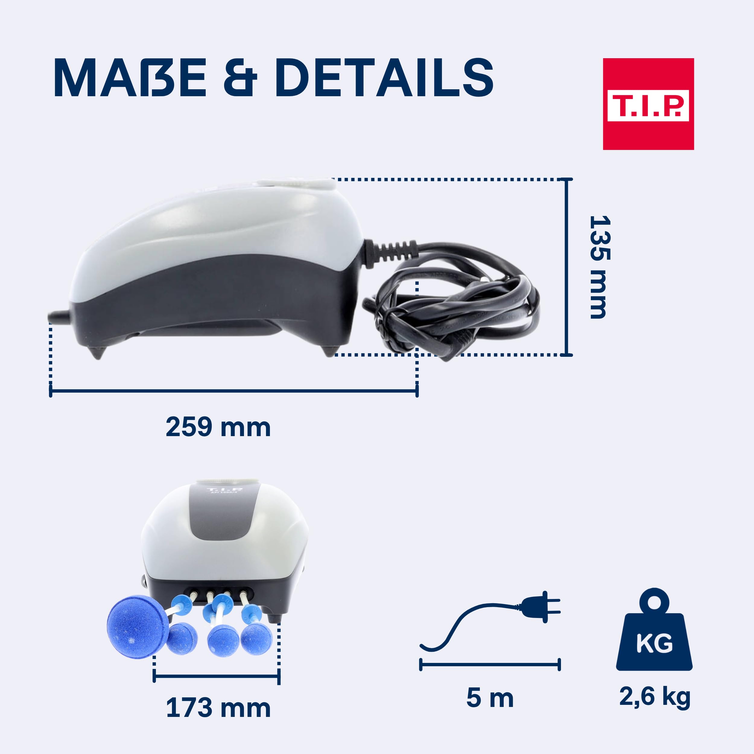 T.I.P. Teichbelüftungsset API 1000/4, regelbare Pumpe 450–900 l/h – Belüfter für Teich & Aquarium, inkl. Zubehör, Eisfreihaltefunktion, leise & energiesparend
