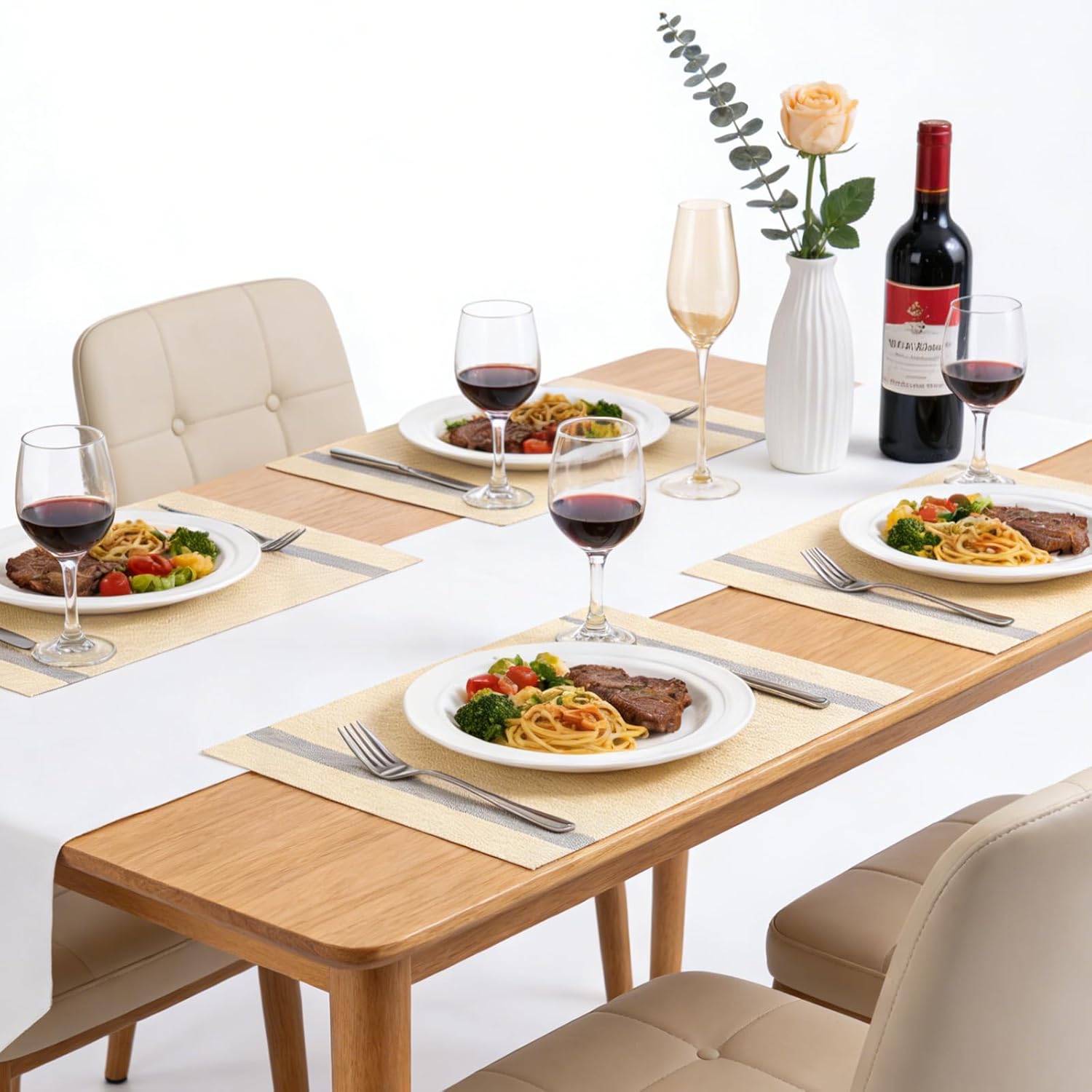 Placemats for Dining Table Set of 8, Woven Vinyl Table Mats with Gold Shiny Yarn on Both Sides, Heat Resistant Washable Table Placemats for Kitchen, Dining Room, Indoor Decor, 8pcs