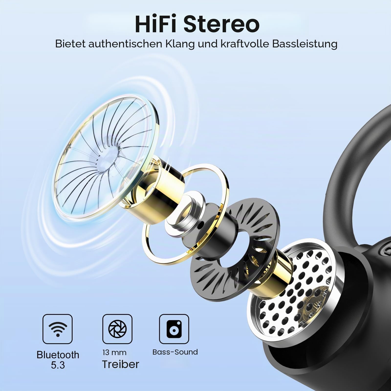 Bluetooth Kopfhörer Sport, 2026 Kopfhörer Kabellos Bluetooth 5.3 In Ear Kopfhörer mit 6 ENC Noise Cancelling Mics, 50Std Stereo Ohrhörer mit LED Anzeige USB-C, IP7 Wasserdicht Earbuds für Joggen Gym