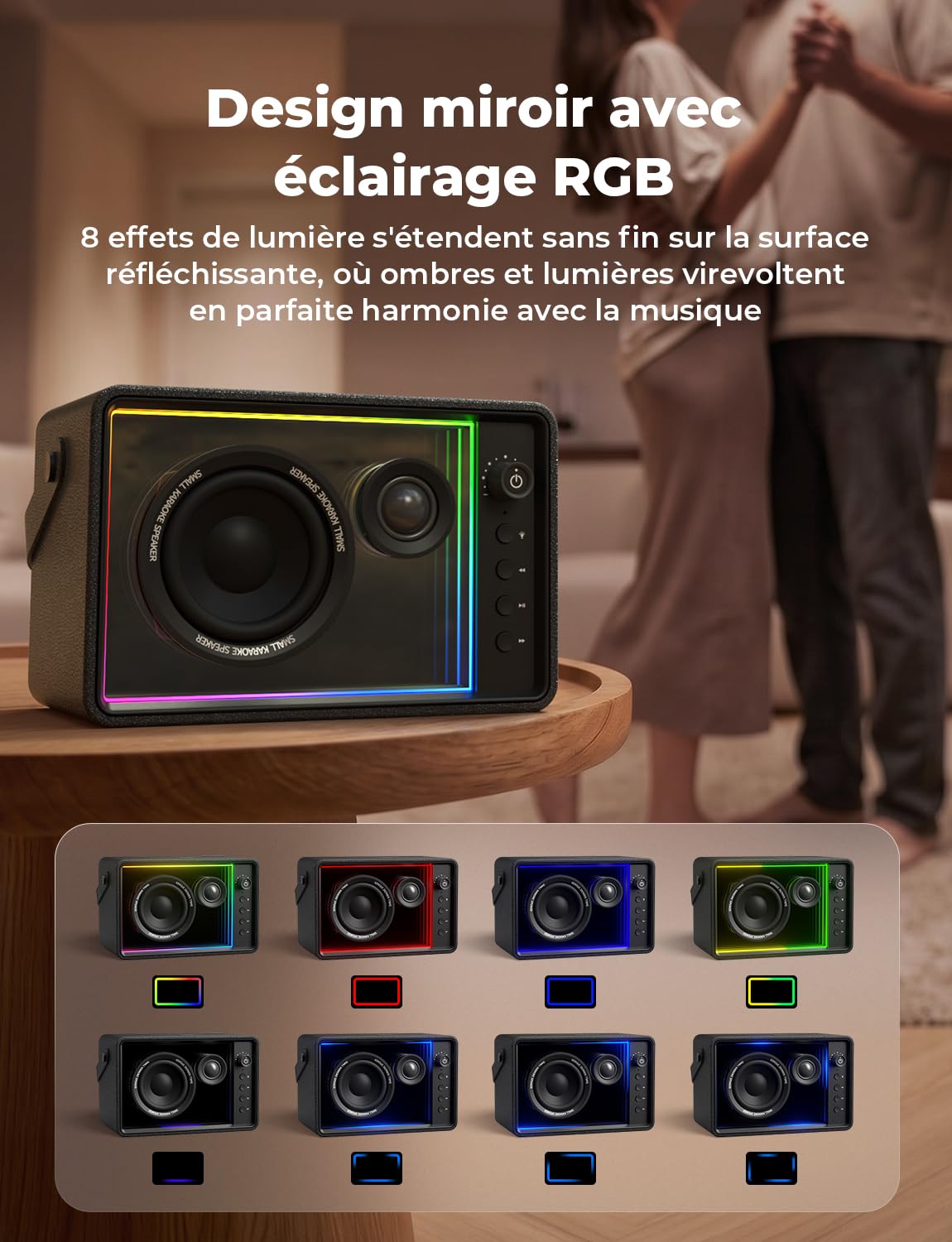 RIENOK Enceinte Bluetooth 40W, Tweeter et Woofer Haut Parleur Puissante Autonomie 15H, 8 Lumières RGB, Bluetooth 5.3, Son Stéréo sans Fil, Soutien AUX, Carte TF, Clé USB, pour Maison, Fêtes Soirées