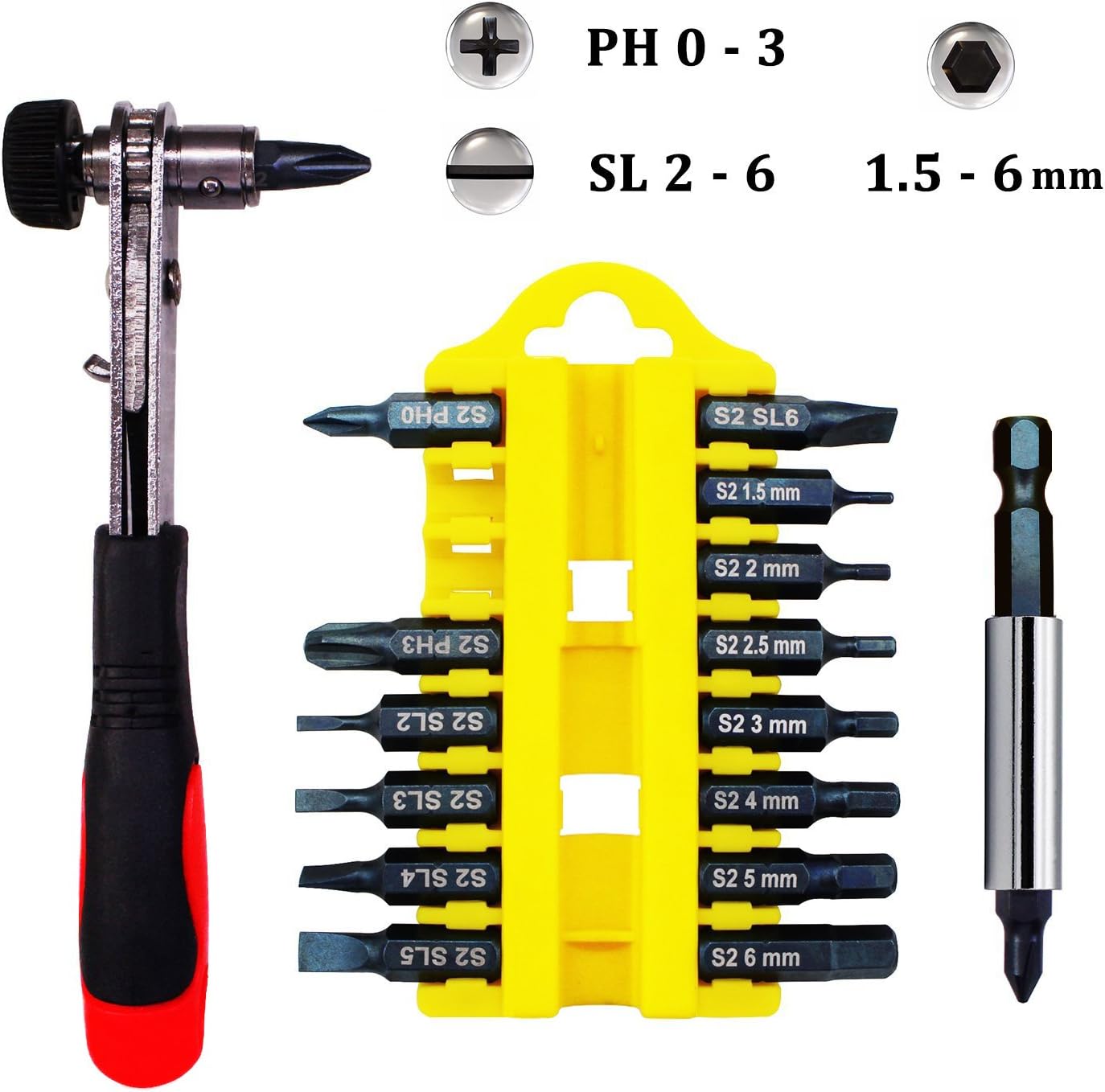 Ratcheting Right Angle Screwdriver with Phillips & Slotted