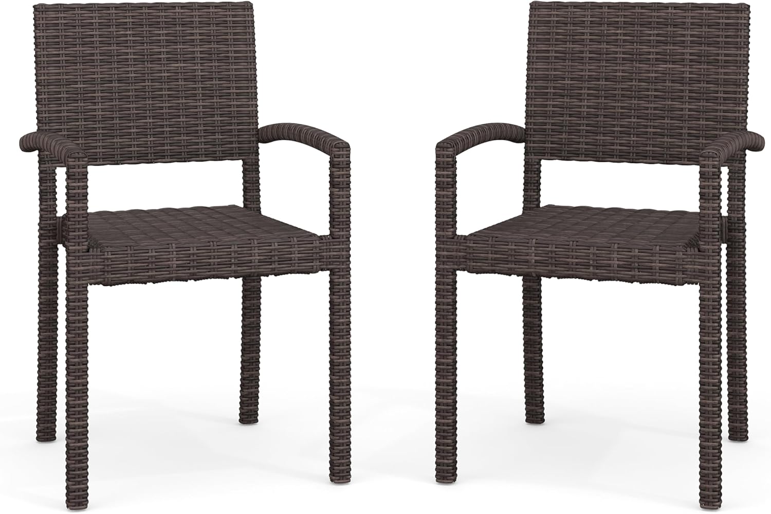 Martha Stewart Bedford Indoor-Outdoor Stackable Patio Armchairs with Rattan Wicker Finish in Brown