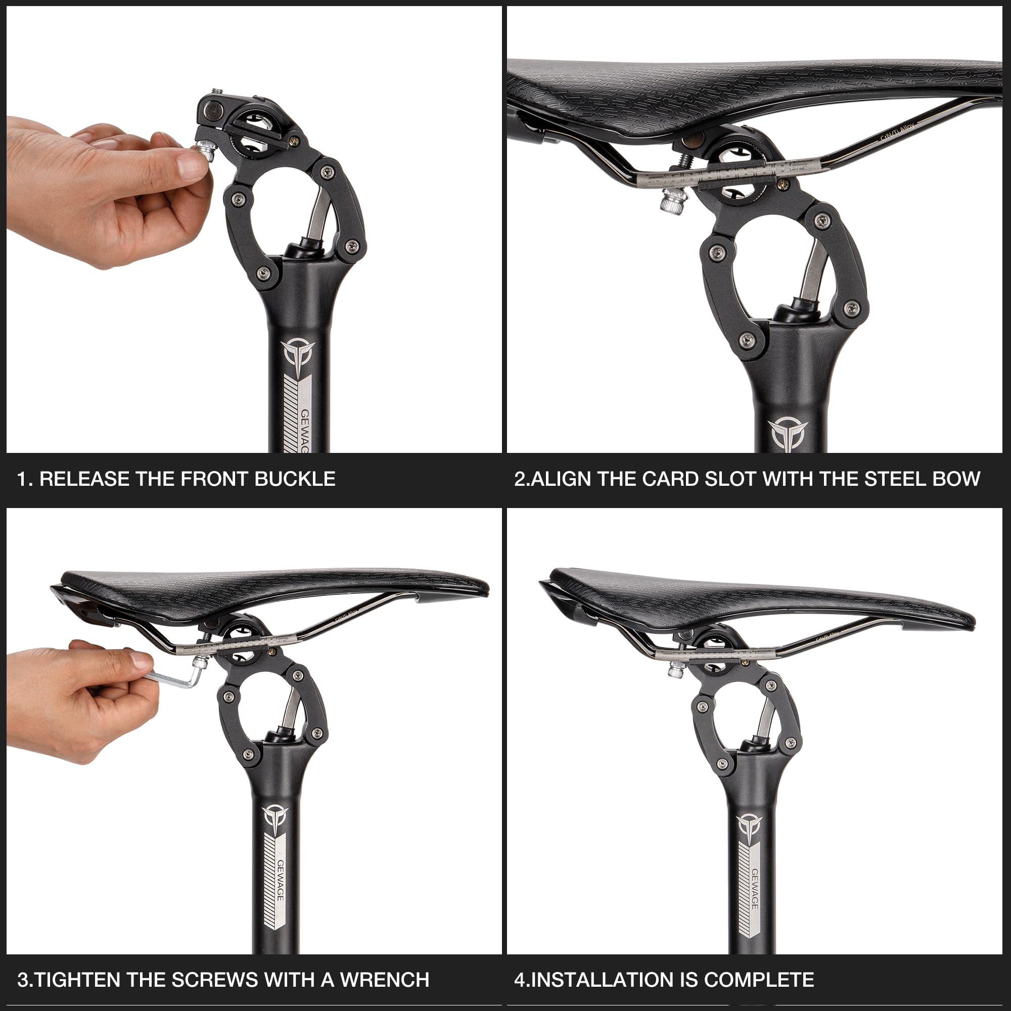 Tige de selle de vélo - 27,2 / 30,9 / 31,6 mm - Tige de selle de vélo - En alliage d'aluminium léger - Tube de selle à quatre maillons - Pour VTT, vélo de route, gravier, hybride et vélos électriques