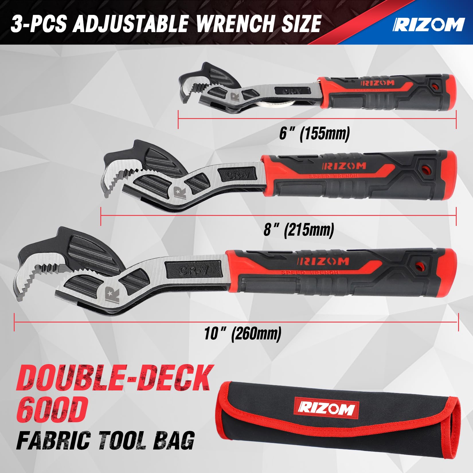 Rizom Pipe Wrench Set - 3 Sizes, Self-Adjusting -4