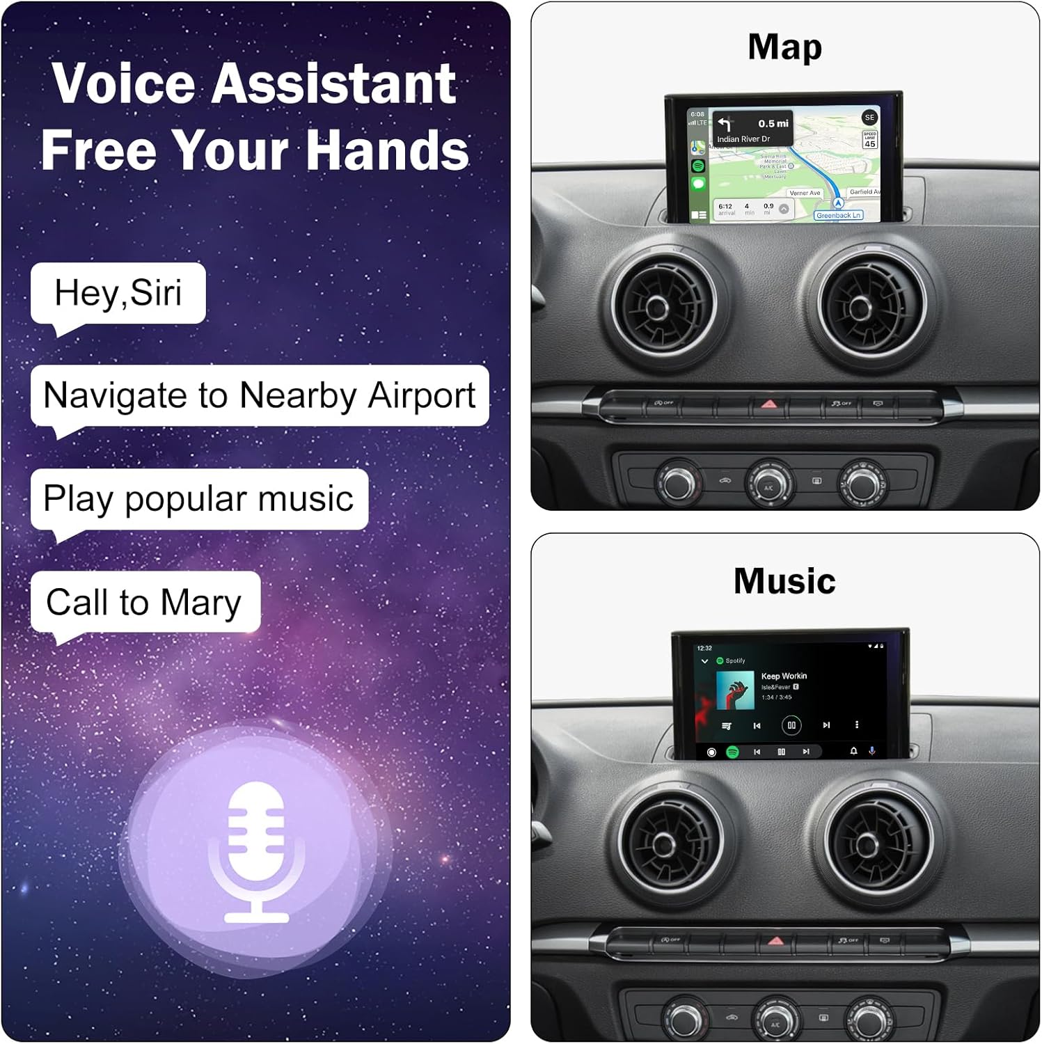 NINETOM Wireless CarPlay Retrofit Kit Decoder Compatible with Audi A3/S3 (2013–2018), Supports Android Auto, Mirror Link, Reverse Camera