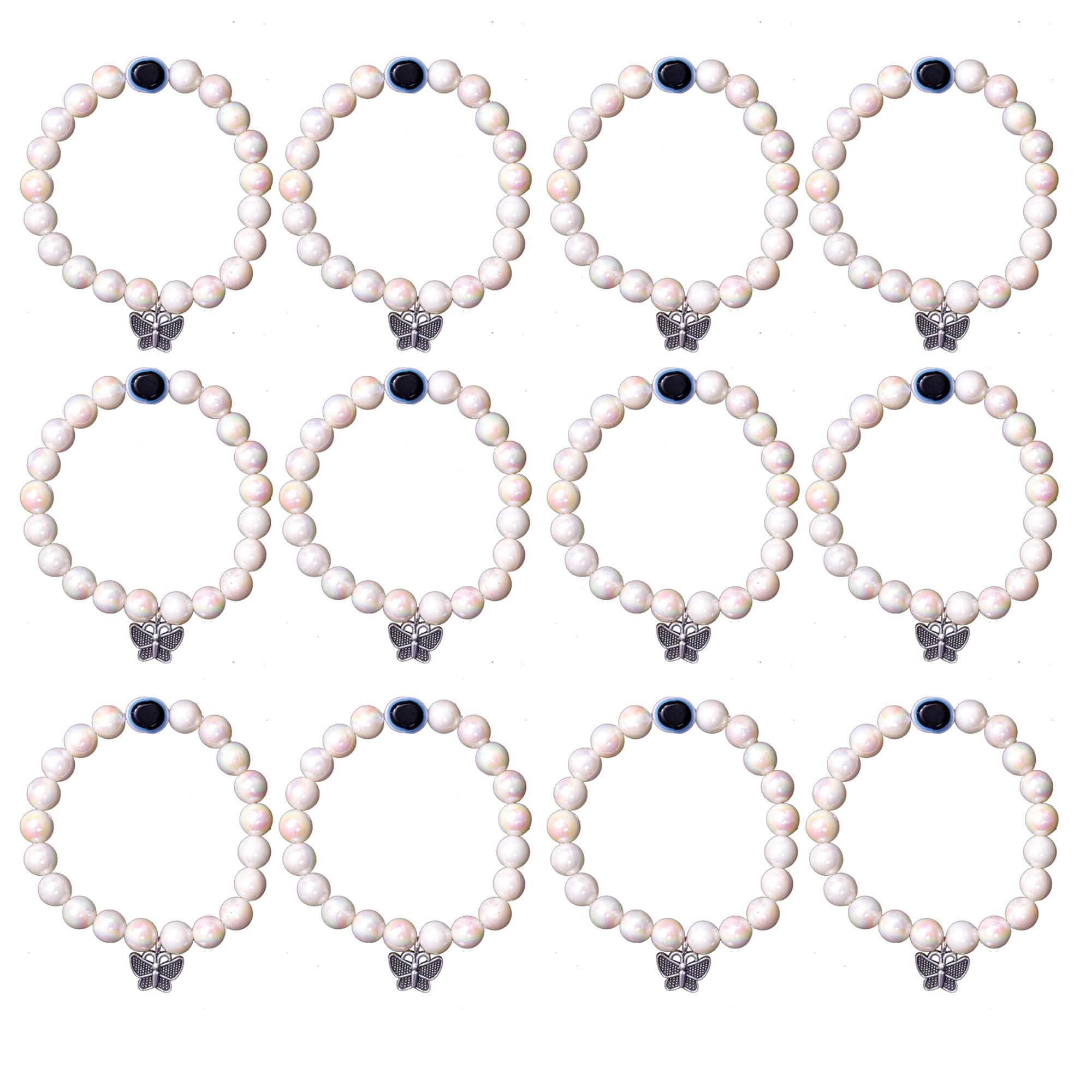 Fancy Pearl Bracelet with Butterfly charm and Evil eye | Fashion accessories for girls/ kids - Set of 12 pcs. Kanjak gifts, Birthday return gifts, Navratri gifts for girls, Thamboolam (B0CVFW293W) Amazon Price History, Amazon Price Tracker