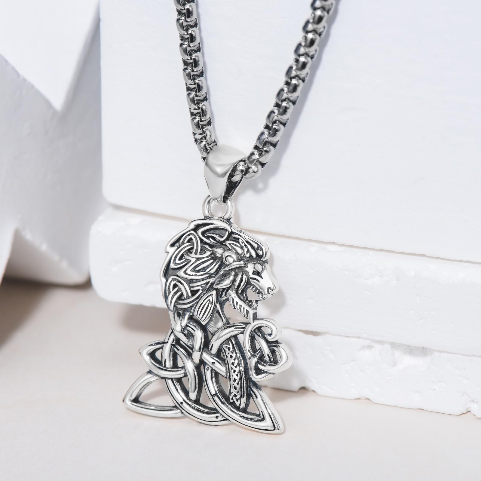 PROESS Collana con leone vichingo, in argento sterling 925, con nodo celtico, con ciondolo a forma di nodo celtico, gioiello regalo per uomo e donna, geeignet, Argento sterling, Nessuna pietra