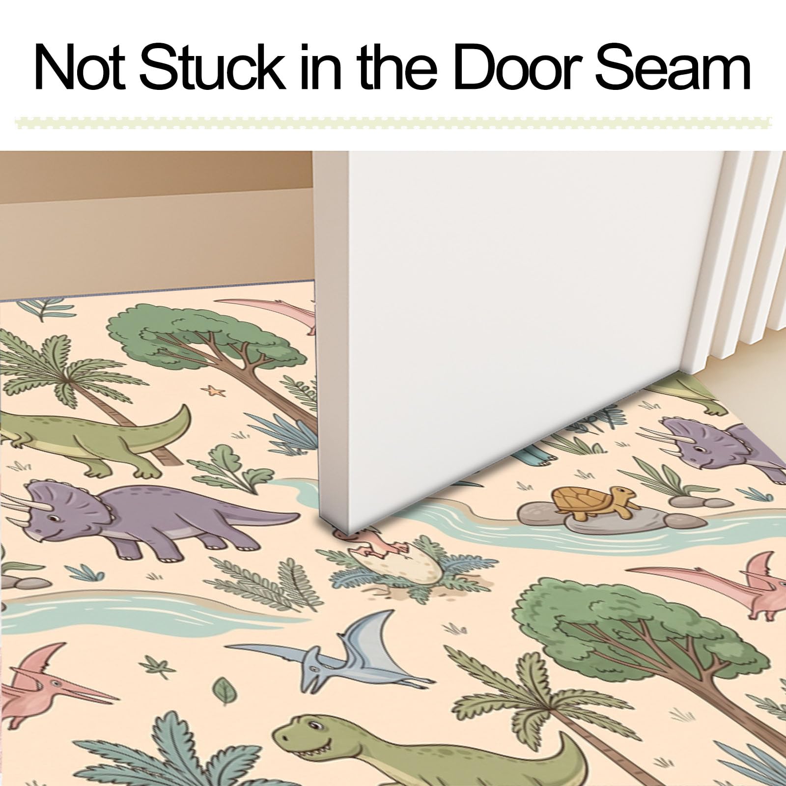 Felpudo Entrada Casa 80x120cm Alfombra Atrapapolvo Dinosaurios Del Bosque, Alfombrilla Pasillo Antideslizante Dibujos Animados Estilo Retro Tapete Absorbentes Lavable para una Entrada Limpia, Rosa