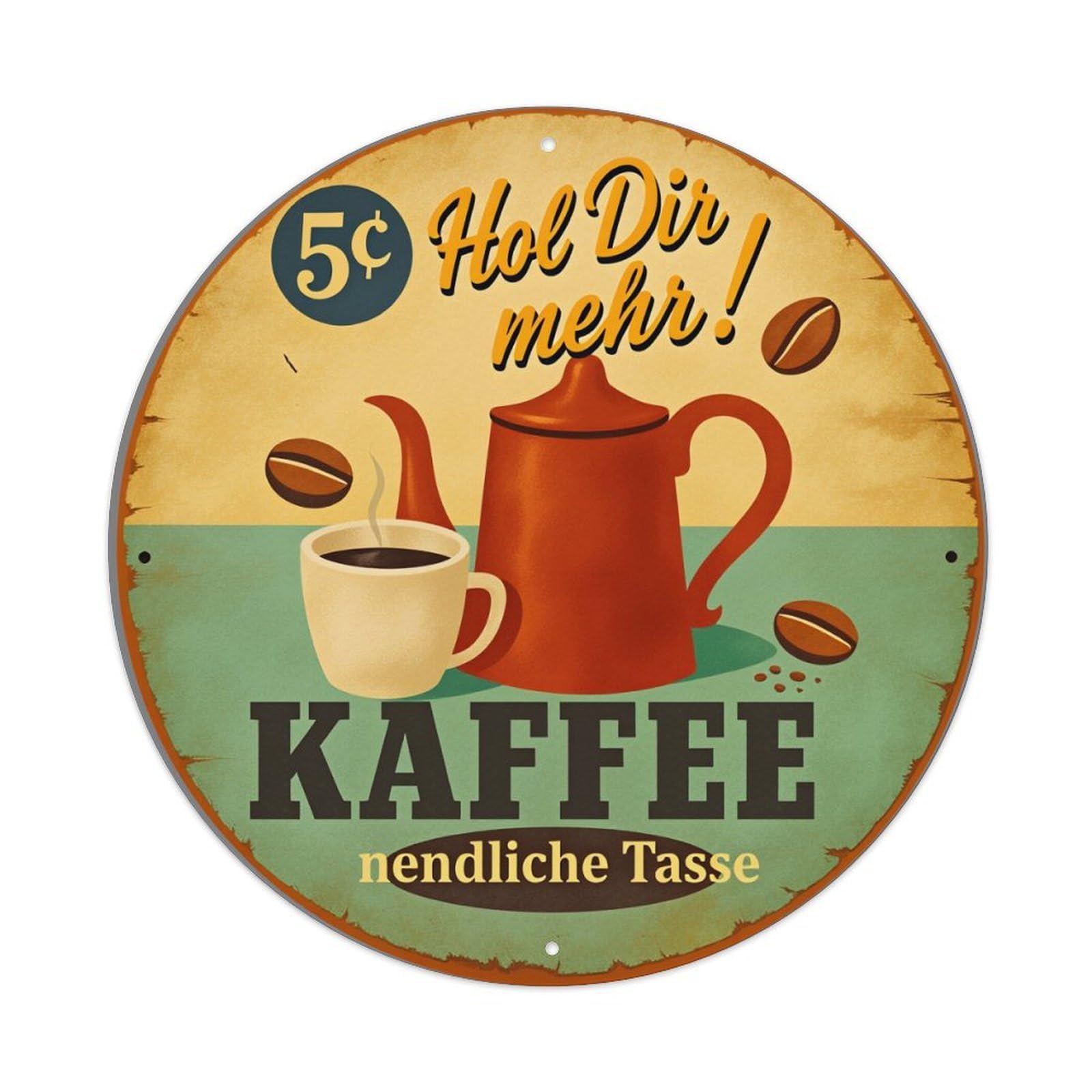 Coffee Pot Cup Beans Sign Round Tin Sign Vintage Style Metal Sign Home Bar Garden Wall Plaque Decor Metal Poster 8x8 Inch