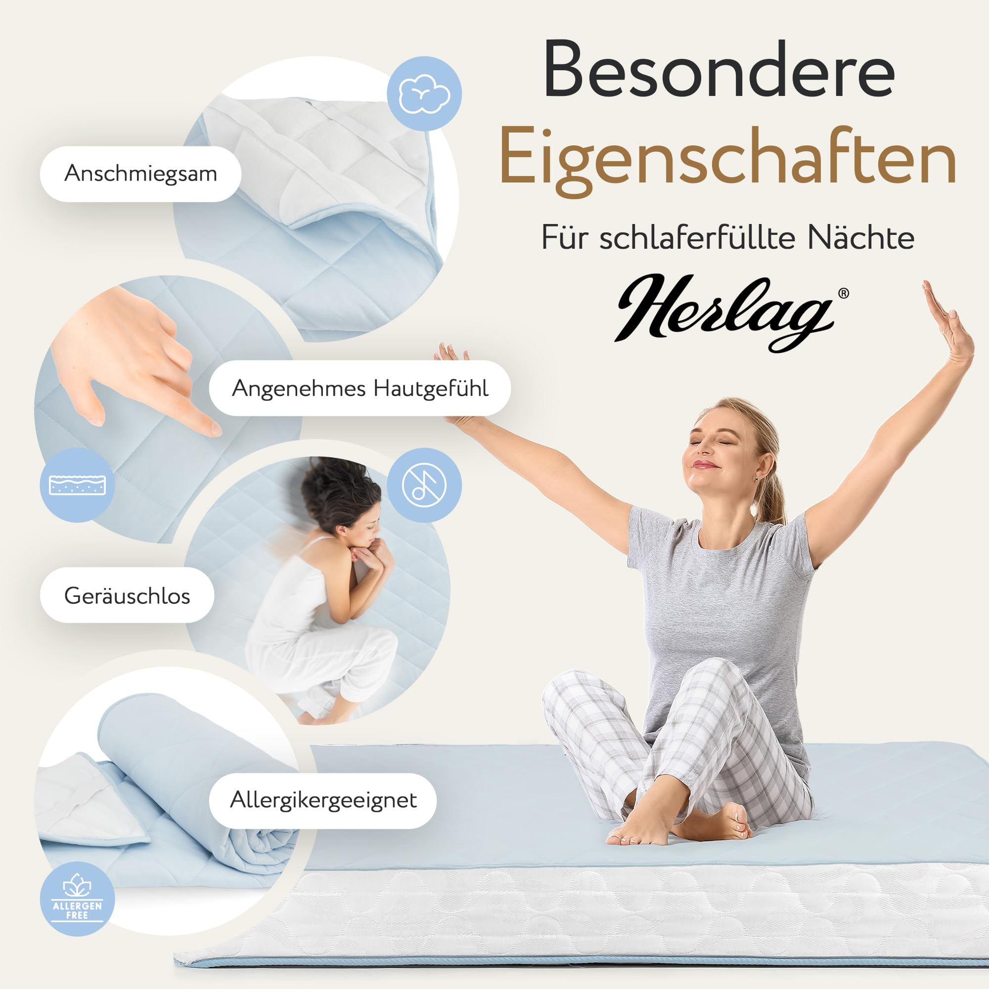 Herlag Matratzenauflage 180x200cm - 2-in-1 Wendeauflage mit Sommer- & Winterseite - Ganzjähriger Matratzenschoner - Cooling-Gewebe & Micro-Flanell - Waschbar & Trocknergeeignet - Öko Tex 100