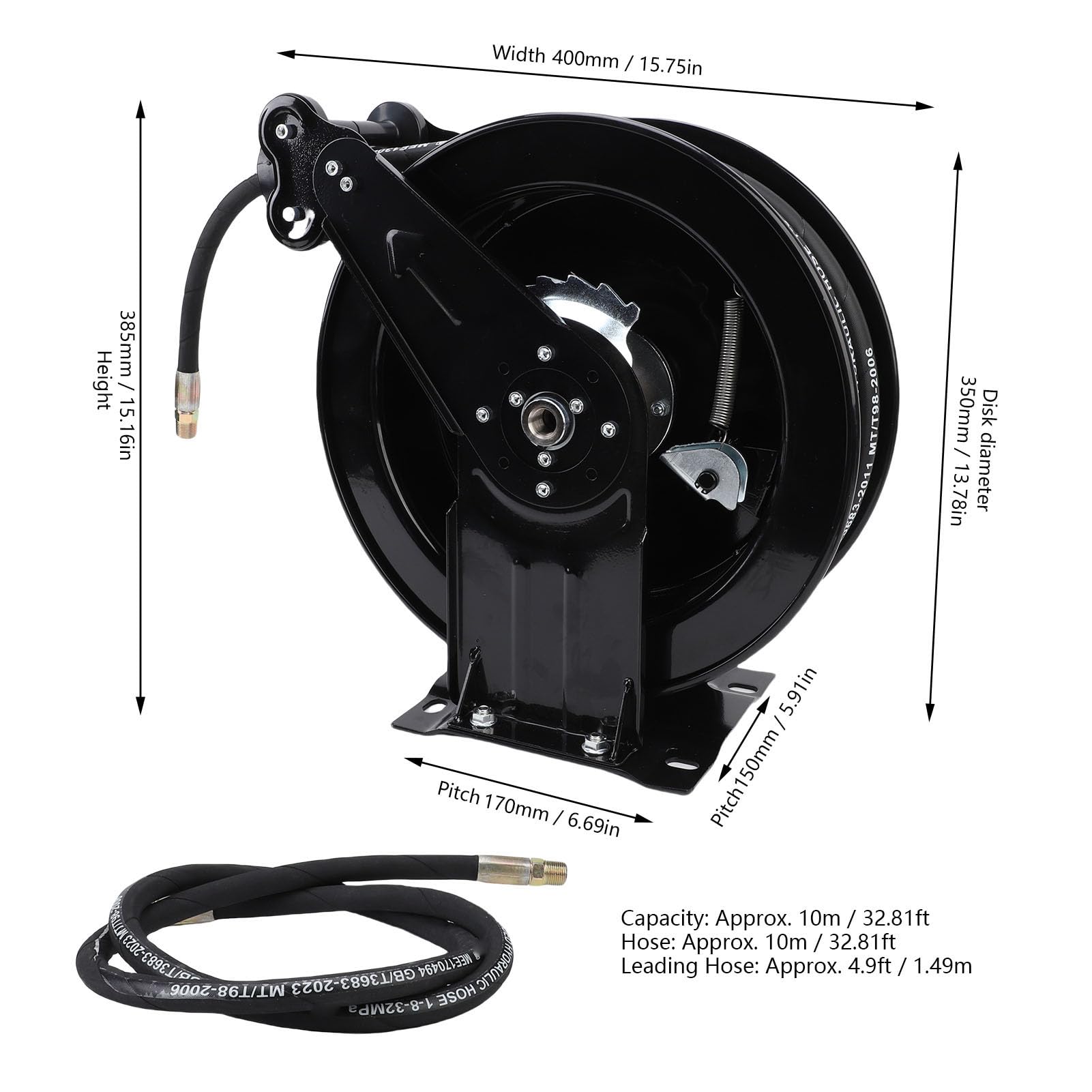 Avvolgitubo per Idropulitrice 3/8" X 32,81 Piedi, Avvolgitubo Retrattile per Idropulitrice con Tubo, Riavvolgimento Automatico con Blocco della Lunghezza, 4000 PSI