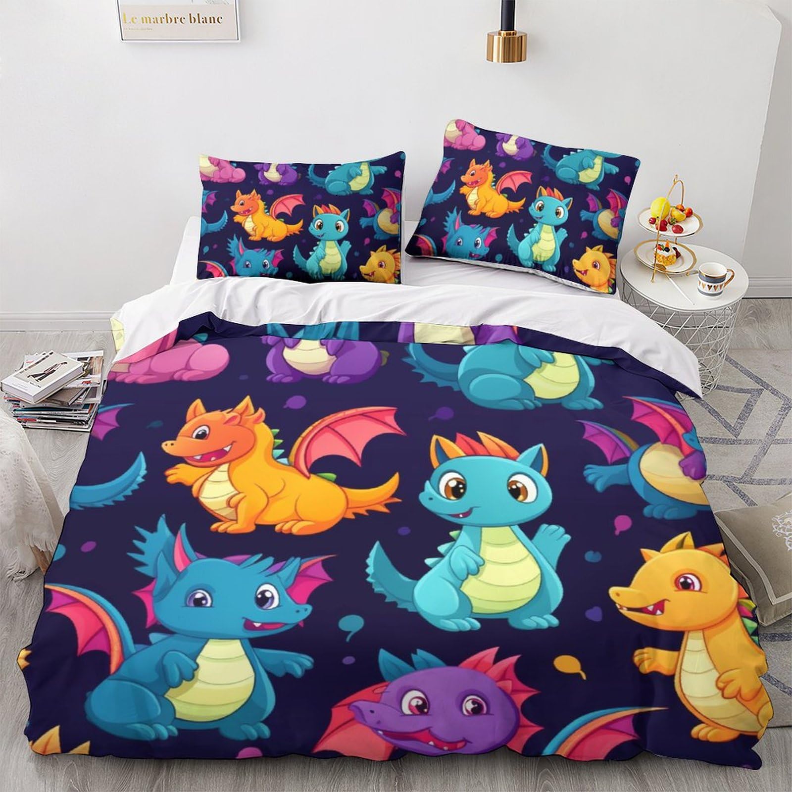Housse de couette dragon king 220x240cm anti-glissement avec fermeture éclair