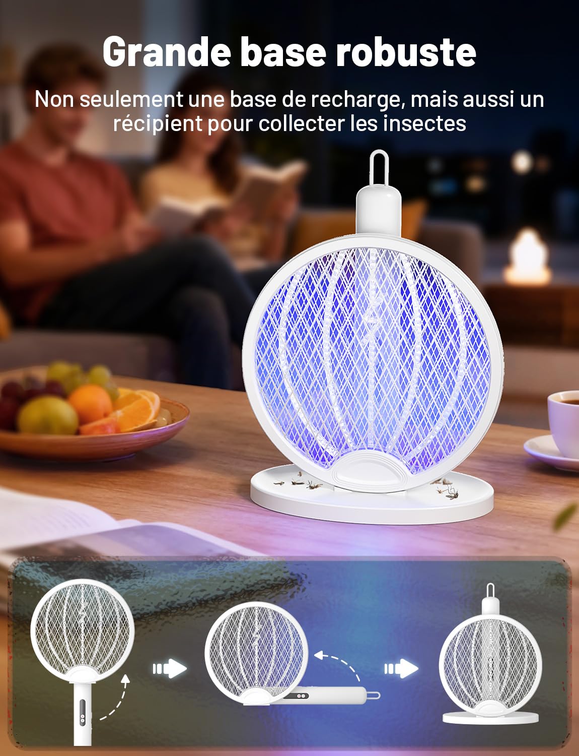 YISSVIC Raquette Anti Moustique Pliable 4000V 1800mAh 3 en 1 USB-C Rechargeable