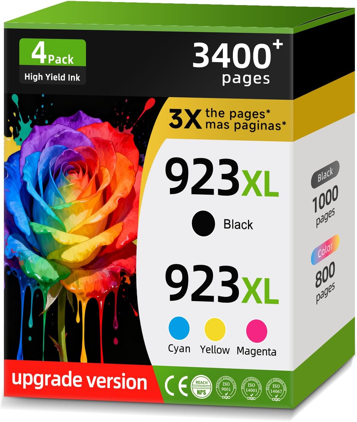 Skyink 923e 923XL Ink Cartridges Replacement for HP 923 XL Combo Pack Compatible for HP923XL HP923 Printer 8135 8135e 8122e 8125e Officejet Pro 8138e 8120 8139e 8122e 4-Pack Black Cyan Yellow Magenta
