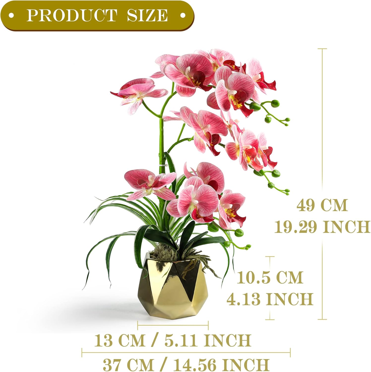 Orchids Artificial Flowers, Fake Orchid Plants & Flowers in Vase, Faux Orchid in Pot for Home Decor Indoor,Pink Artificial Flowers with Gold Vase - Image 7