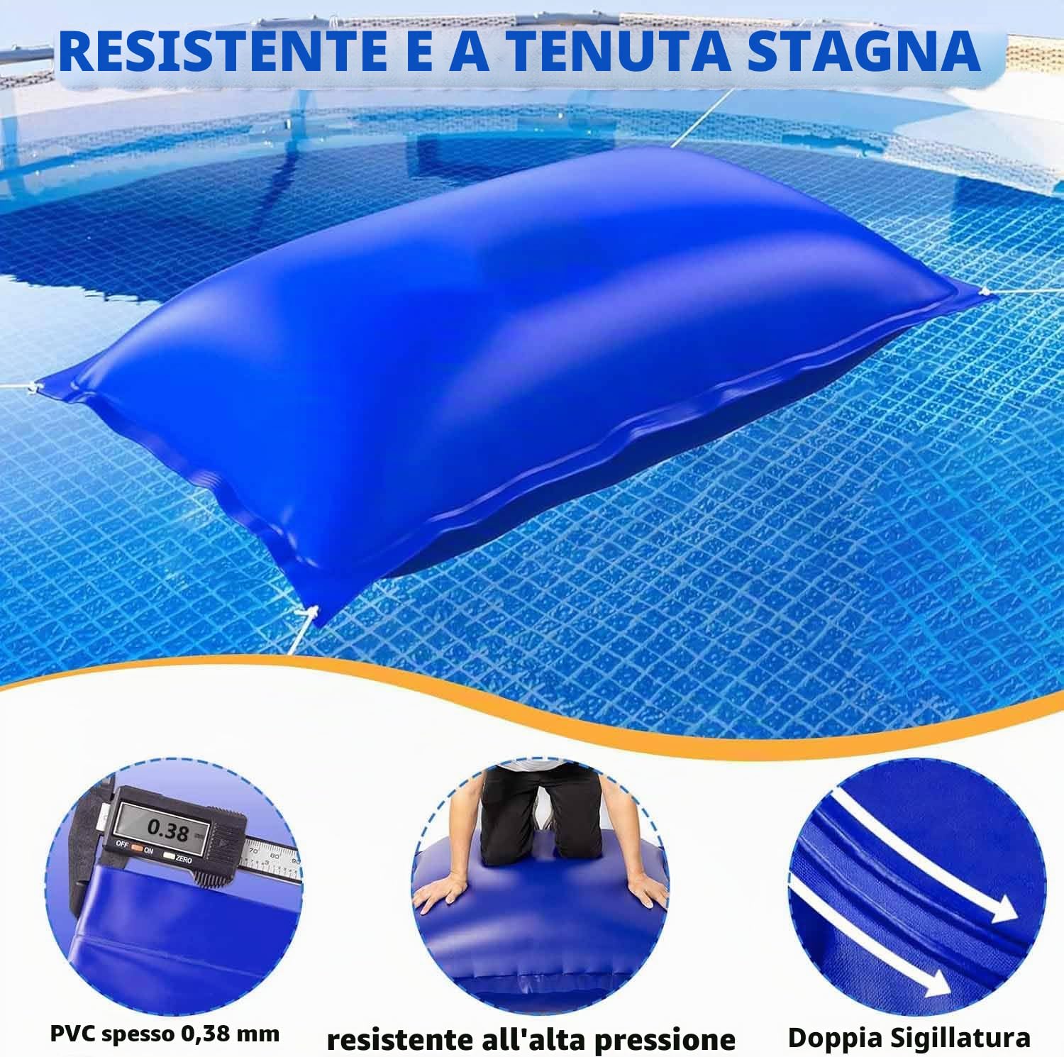 Panngu Cuscino per piscina 200 x 400 cm, cuscino d'aria per piscina invernale XXL, palloncino invernale con kit di riparazione per piscina invernale (2 x 4 m, blu)