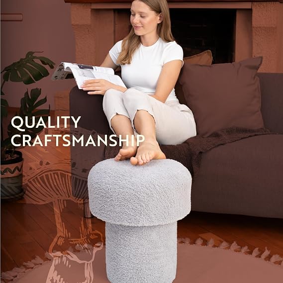 Mushroom Pouf, Bean Bag Pouffe Home Decor Extra Seating Floor Cushion, Comfortable Mushroom Foot Rests for Living Room, Bedroom, Indoor, 40x40x42h cm, Gray