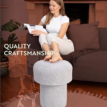 Mushroom Pouf, Bean Bag Pouffe Home Decor Extra Seating Floor Cushion, Comfortable Mushroom Foot Rests for Living Room, Bedroom, Indoor, 40x40x42h cm, Gray