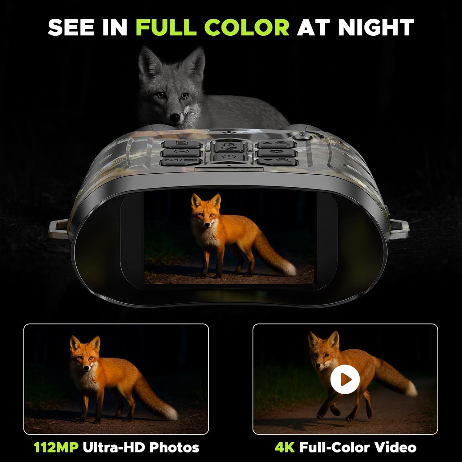 Night Vision Goggles 4K, 112 MP Full Color Night Vision Binoculars 18X Zoom, 5000mAh Battery, 1968ft Range, 64GB Card Included, Infrared Binoculars for Hunting Camping Security