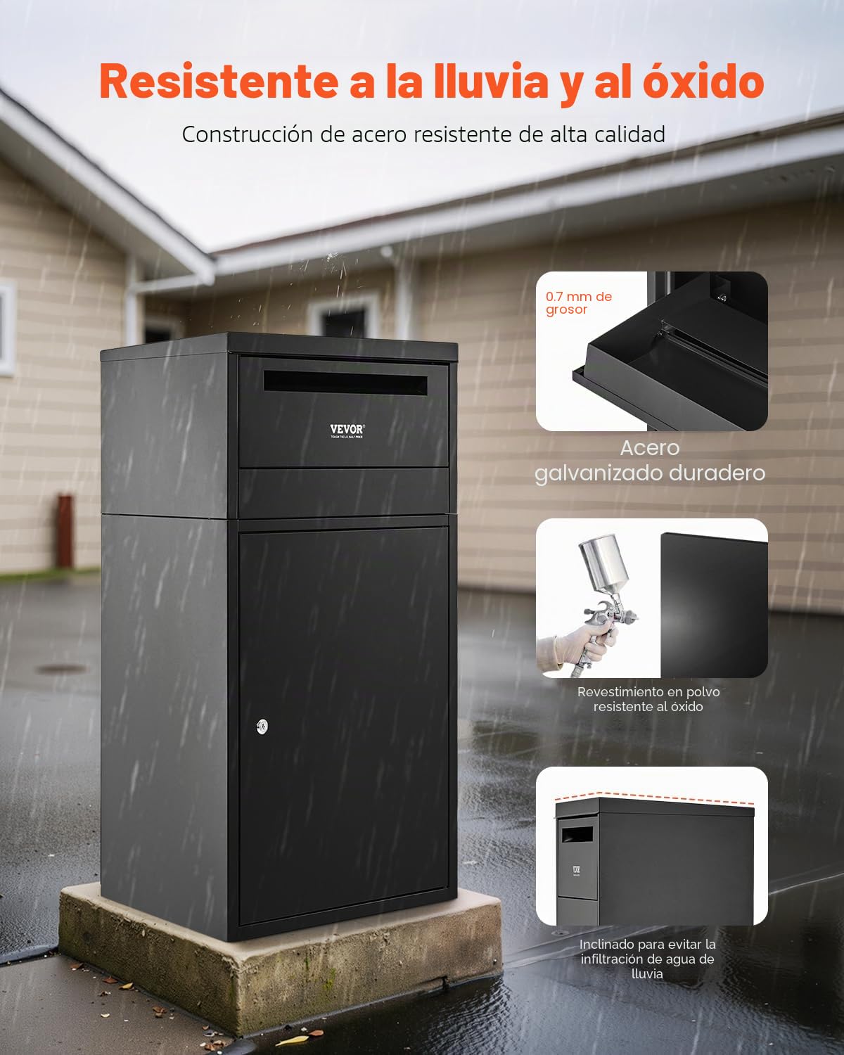 VEVOR Buzón de Correo para Paquetes de Exterior 500 x 325 x 909 mm Buzón con Cerradura de Acero Galvanizado con Diseño Antirrobo Resistente a la Intemperie para Hogar, Oficina, Porche, Negro