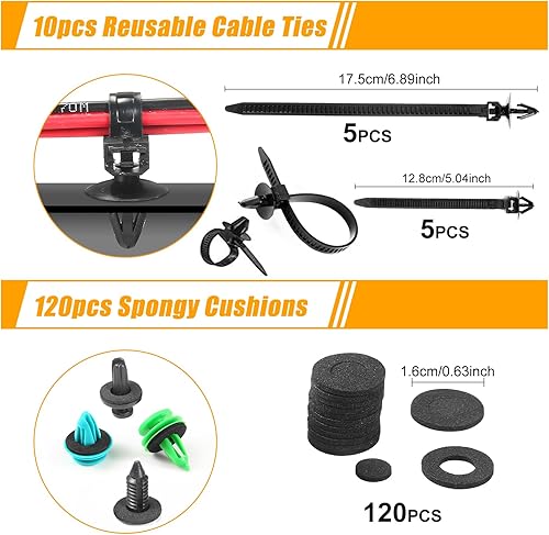 Miniatura 5 de Kit de 1240 clips de retención de empuje para automóvil y sujetadores automáticos, 32 tamaños más populares, remaches de parachoques de nailon con