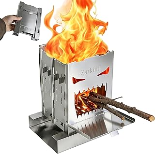 Portable Camping Wood Stove, Foldable Stainless Steel Bushcraft Stove, Mini Wood Burning Stove for Outdoor Cooking, Survival, Hiking & Camping
