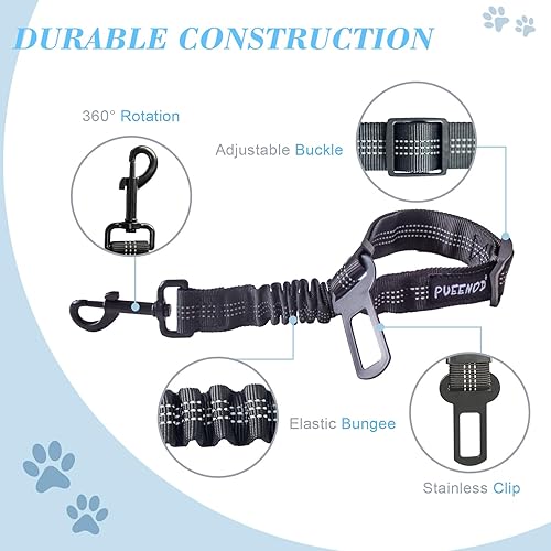 Miniatura 4 de Paquete de 2 cinturones de seguridad ajustables para perros, cinturones de seguridad de nailon para mascotas, con amortiguador elástico elástico,