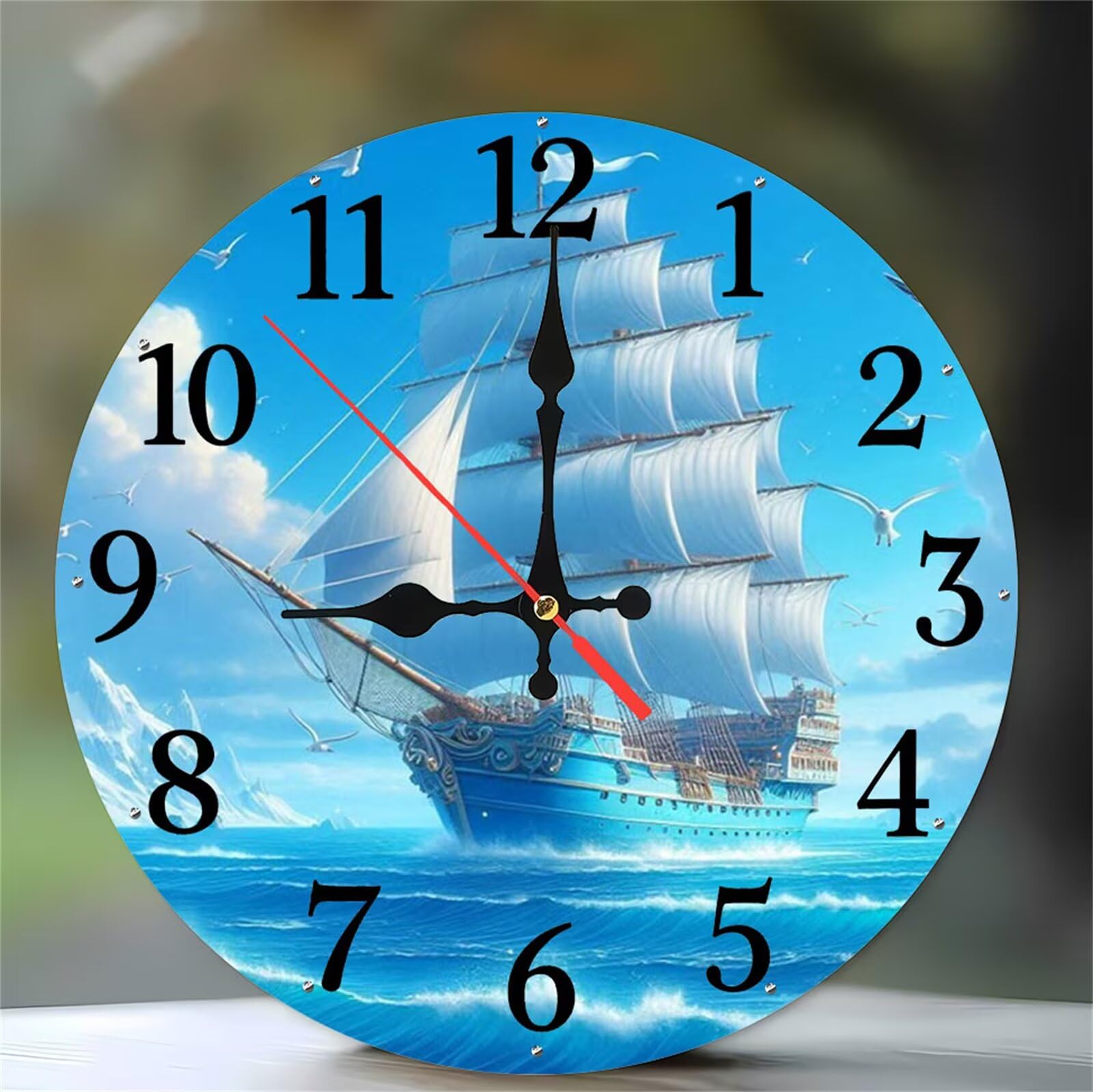 Horloge murale salon et café 12 pouces, déco marine voilier mer bleue