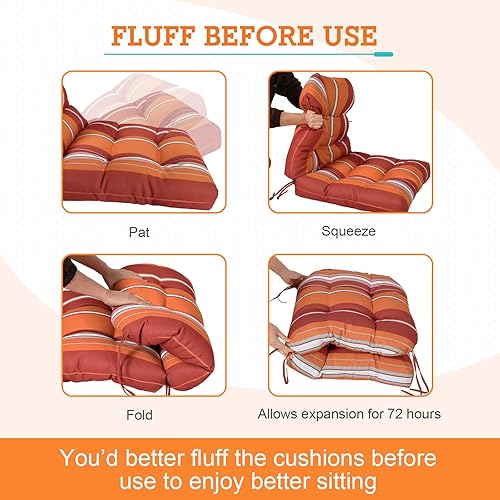 Miniatura 6 de EAGLE PEAK Juego de 2 cojines copetudos para silla de patio con respaldo alto para exteriores e interiores, 44 x 22 pulgadas, rayas rojas