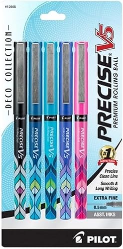 Pilot Precise V5 Deco Premium - Bolígrafo de punta rodante, extra fino, 0.020 in, paquete surtido de 5 (12565)