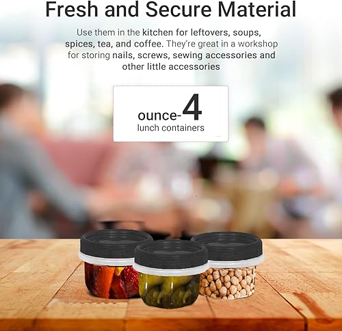 Miniatura 5 de Negro - 4 onzas - 12 unidades Contenedores herméticos con tapas, tapa de bloqueo giratorio, almacenamiento de alimentos transparente para