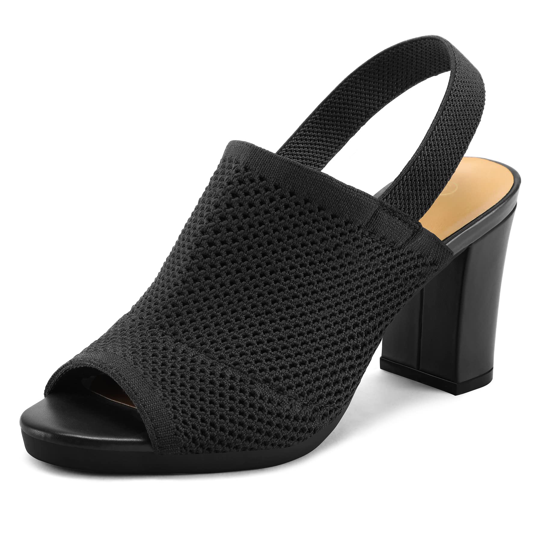 mysoftWomen's Knit Chunky Block High Heels Elastic Slingback Open Toe 3 Inch Heeled Sandals